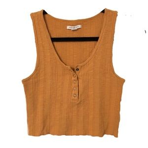 American Eagle Cropped Ribbed Mustard Yellow Cotton Tank Top